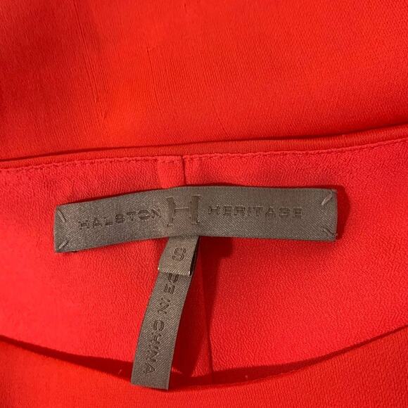 Halston Heritage Twist Front Boat Neck Drape Short Sleeve Dress Coral Red Small - Picture 7 of 14